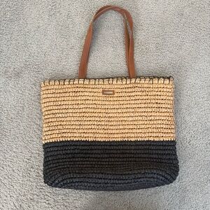 Sand-n-Sun Two-Tone Straw Tote Beach Bag
